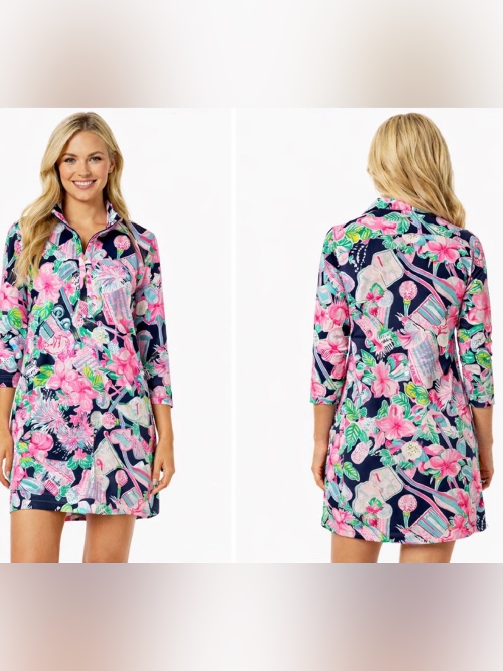 LILLY PULITZER High Tide Pink Claudia Honda Classic Golf Print UPF 50+ Dress L
